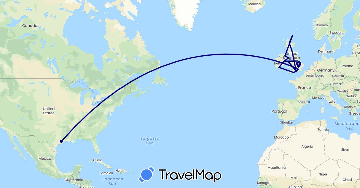 TravelMap itinerary: driving in United Kingdom, Ireland, Isle of Man, United States (Europe, North America)
